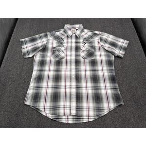 Ely Cattleman Men's Western Shirt Gray Plaid Short Sleeve Pearl Snap Size XL